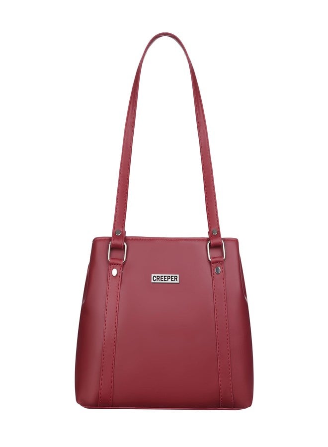creeper Women’s Handbag | Premium PU Leather Tote Bag for Office, Travel & Daily Use | Spacious Shoulder Bag with Long Handles - Maroon - Image 1
